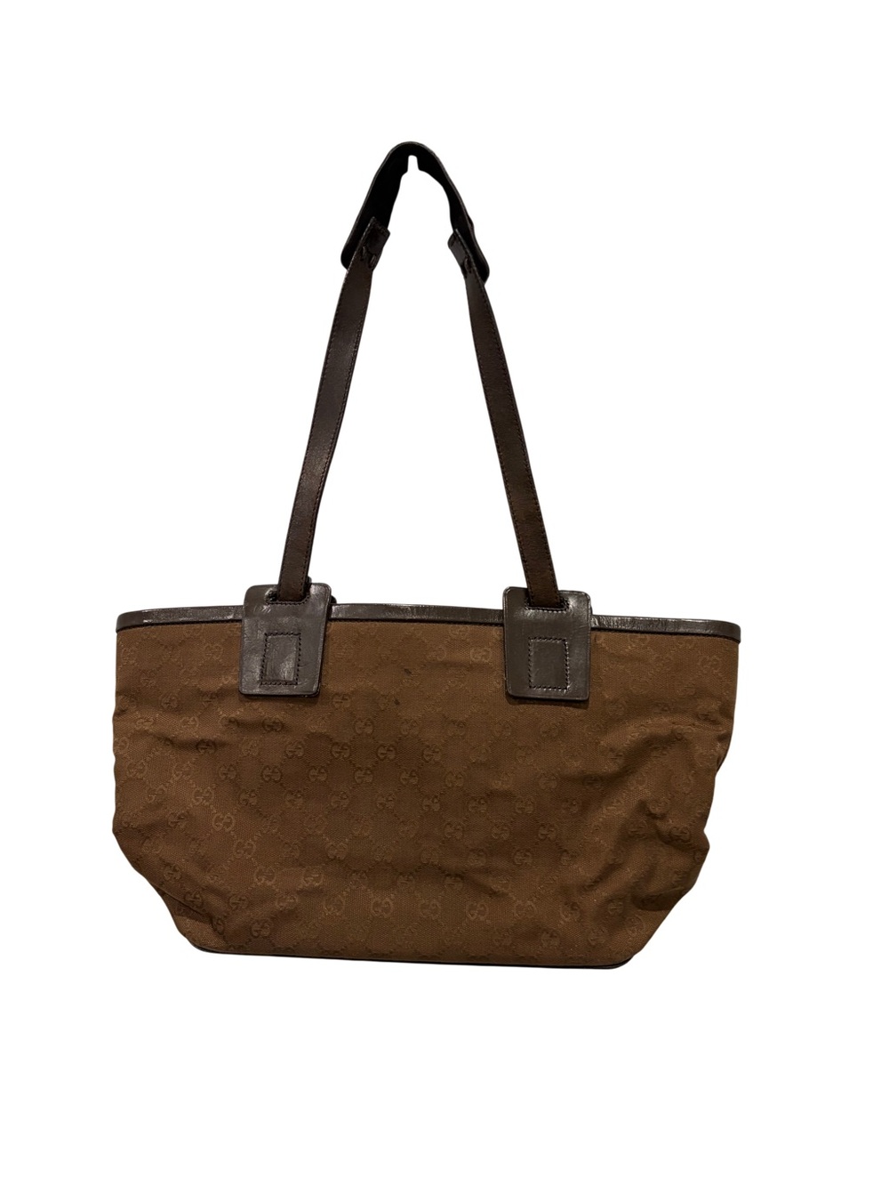 Vintage Gucci Tom Ford ERA Brown Monogram Canvas Tote with Dark Leather Straps